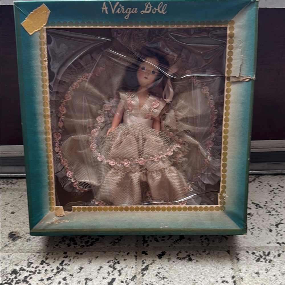 Vintage 1940s Virga brand Bridesmaid Doll with Cream Dress
